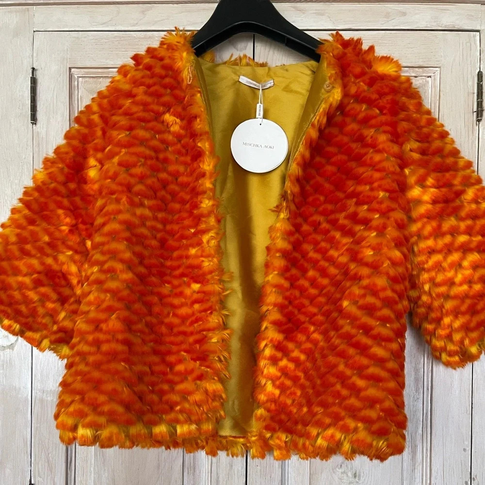 Mischka Aoki Girls The A List Orange Yellow Artificial Fur Jacket
